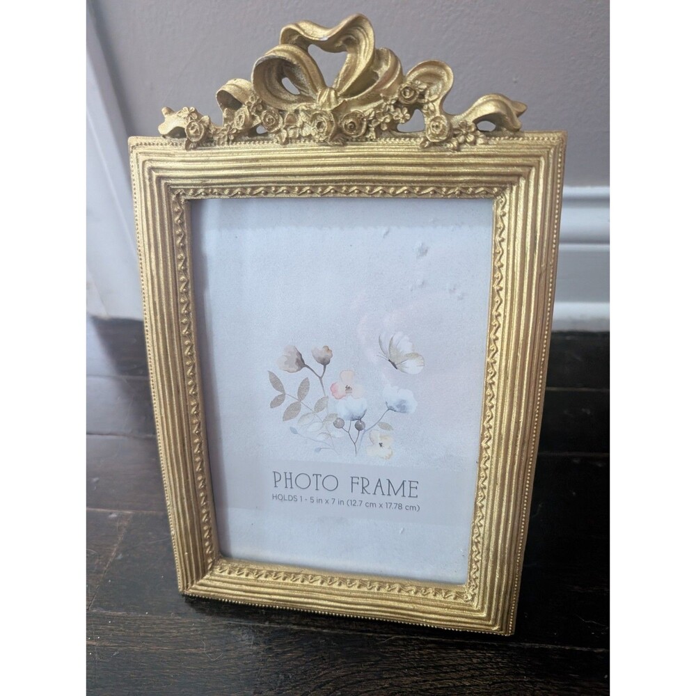Vintage Inspired Gold Picture Frame Victorian Modern Bow Floral Velvet Back